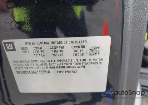 2012 Chevrolet Impala Police z USA, uszkodzony, nr VIN 2G1WD5E34C1160818